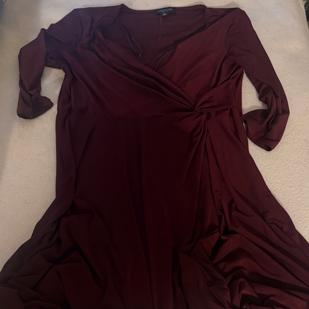 Perceptions Burgundy Wrap-Style Long Sleeve Dress
